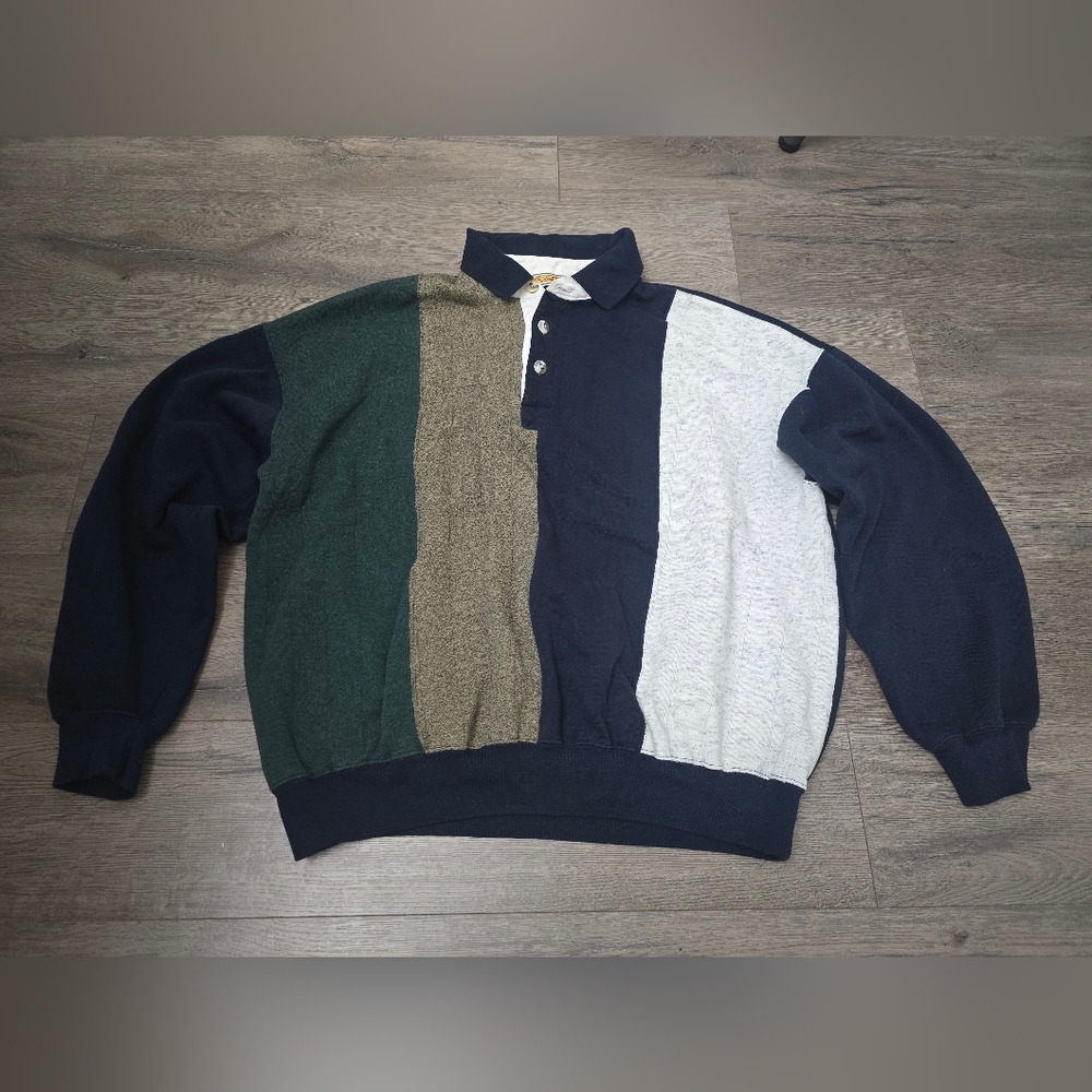 VTG Zone Defense Colorblock Polo Sweatshirt Mens Size XL